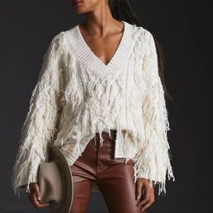 Cream Sweater with Fringe Details